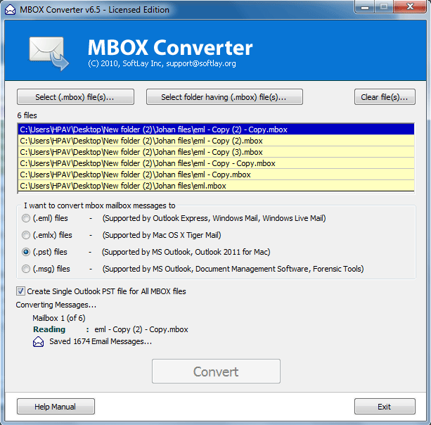 Click to view SoftLay MBOX Converter Software 6.5 screenshot