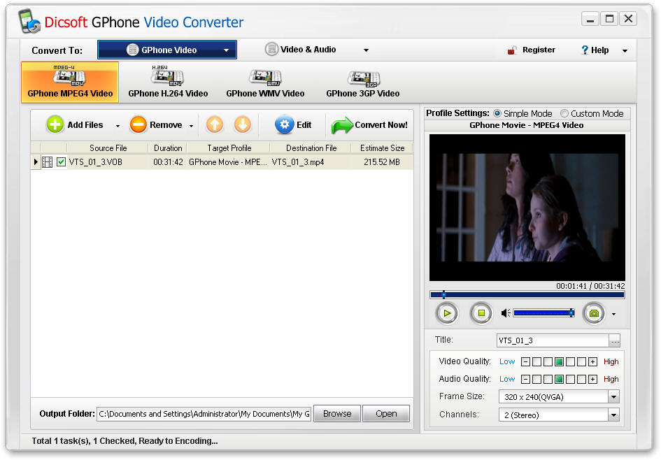 Click to view Dicsoft GPhone Video Converter 3.5.0.2 screenshot