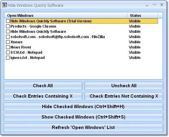 Click to view Hide Windows Quickly Software 7.0 screenshot