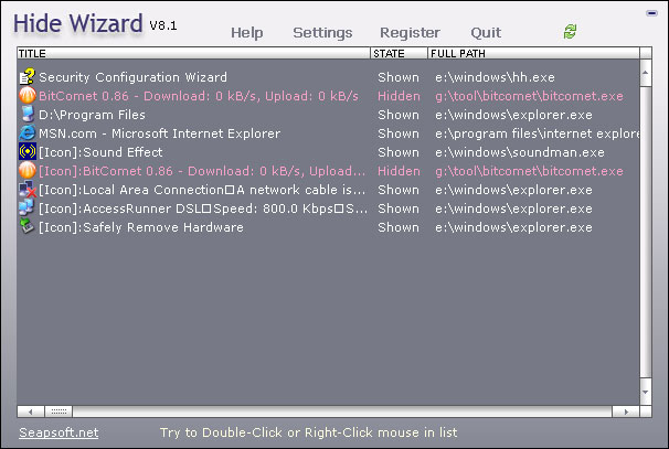 Click to view Hide windows Wizard 9.6 screenshot
