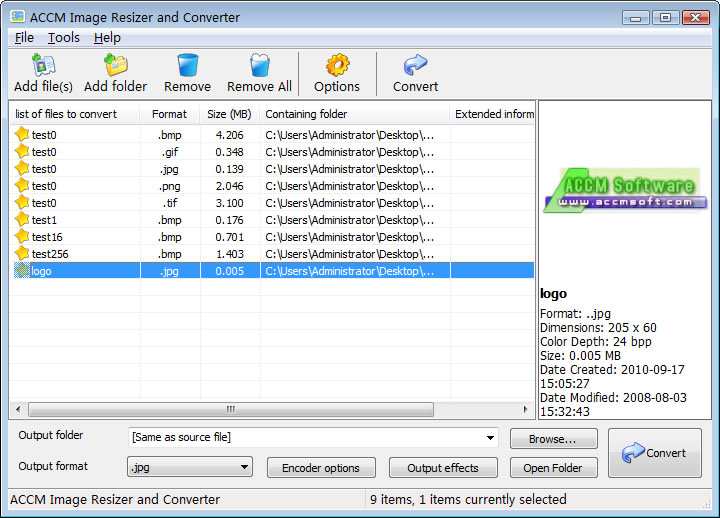 Click to view ACCM Image Resizer and Converter 3.8 screenshot