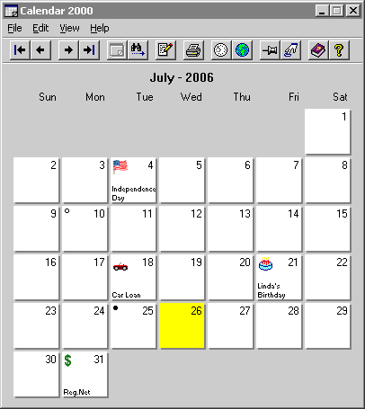 Click to view Calendar 2000 4.9 screenshot