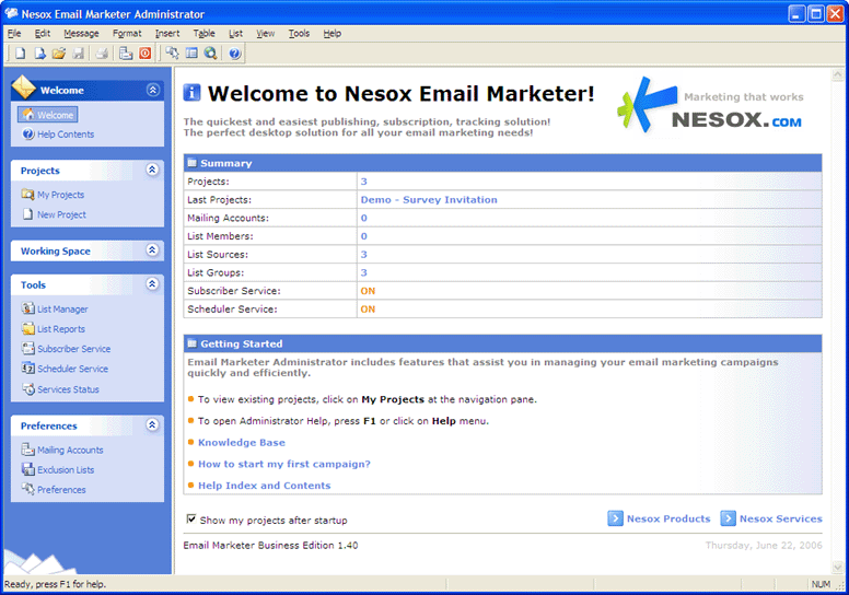 Click to view Nesox Email Marketer Business Edition 2.01 screenshot