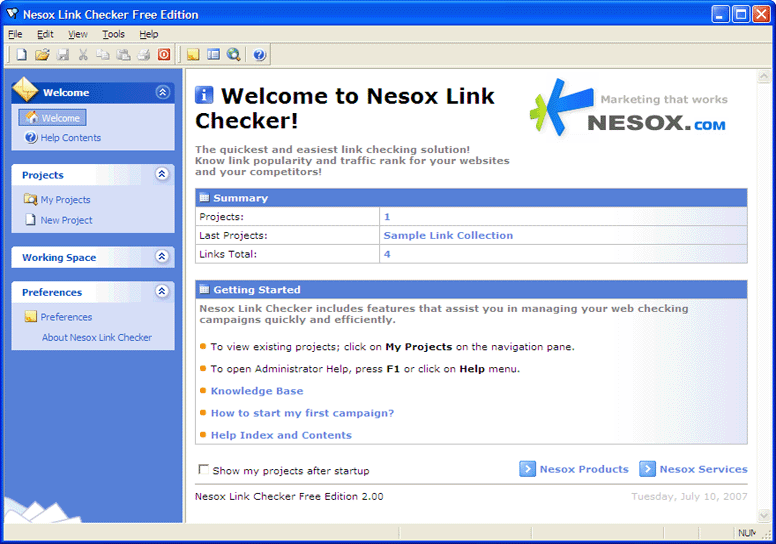 Click to view Nesox Link Checker Free Edition 2.0 screenshot