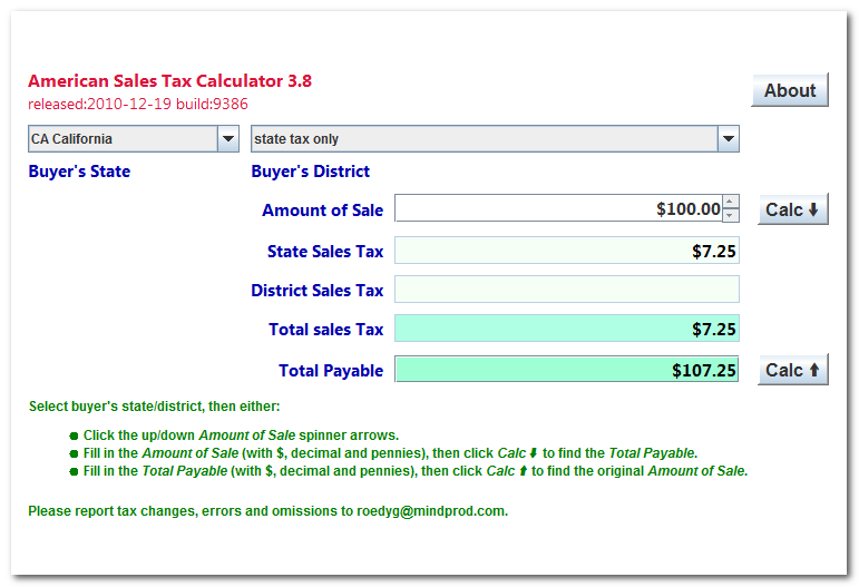 Click to view American State Sales Tax Calculator 4.1 screenshot
