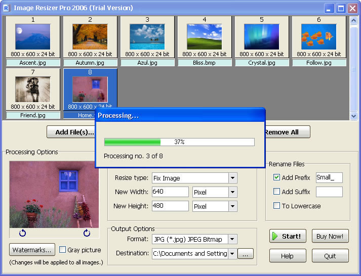 Click to view Image Resizer Pro 2006 2.6.7 screenshot