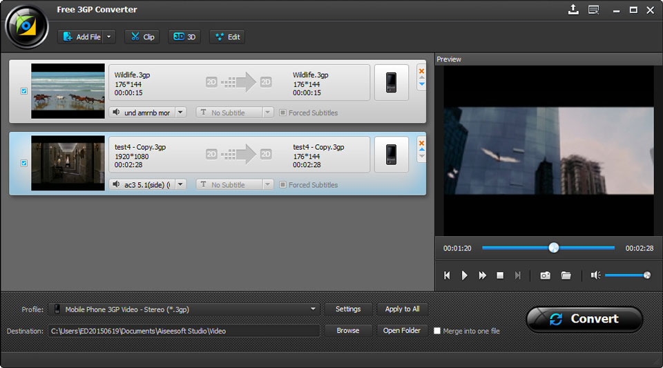 Click to view Aiseesoft 3GP Video Converter 6.2.16 screenshot