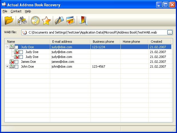 Click to view Actual Address Book Recovery 2.2 screenshot