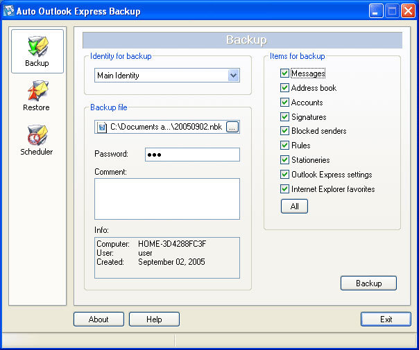 Click to view Auto Outlook Express Backup 2.0.3 screenshot