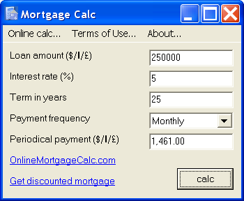Click to view MortgageCalc 1.0 screenshot