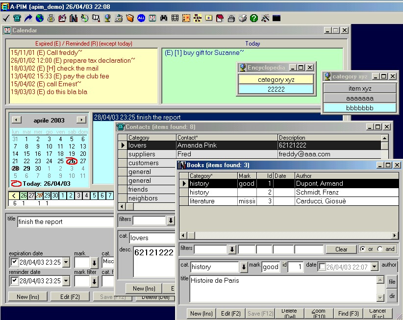 Click to view A-PIM (All-in-1 Personal Information Manager) 4.0.35 screenshot
