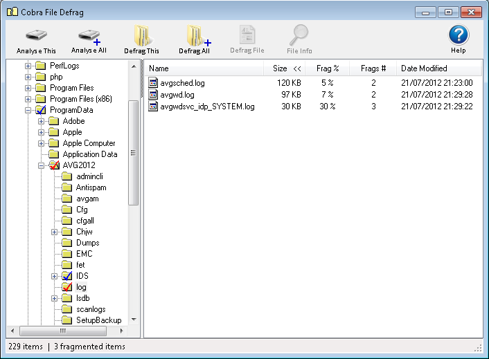 Click to view Cobra File Defrag 2.1 screenshot