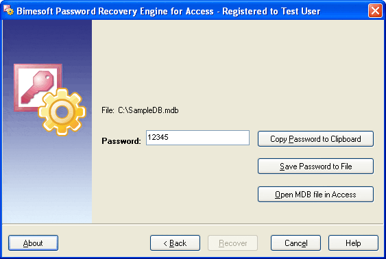 Click to view Password Recovery Engine for Access 1.2 screenshot