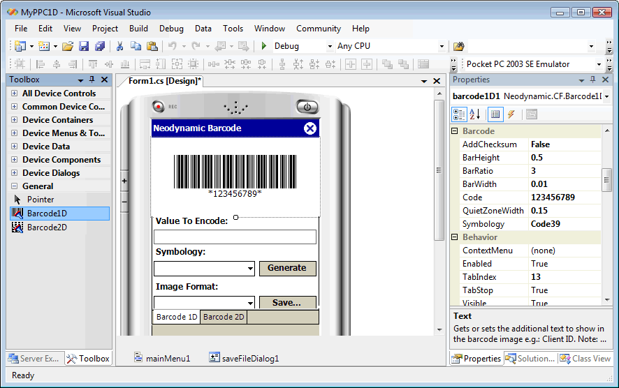 Click to view Barcode Prof. for .NET Compact Framework 2.0 screenshot