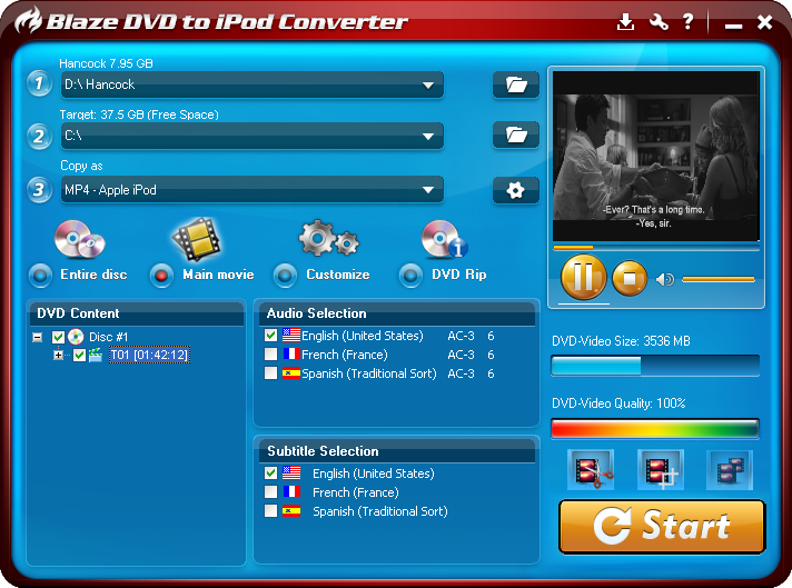 Click to view BlazeVideo DVD to iPod Converter 3.0.0.3 screenshot