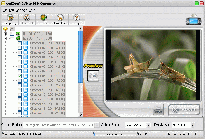 Click to view dvdXsoft DVD to PSP Converter 1.42 screenshot