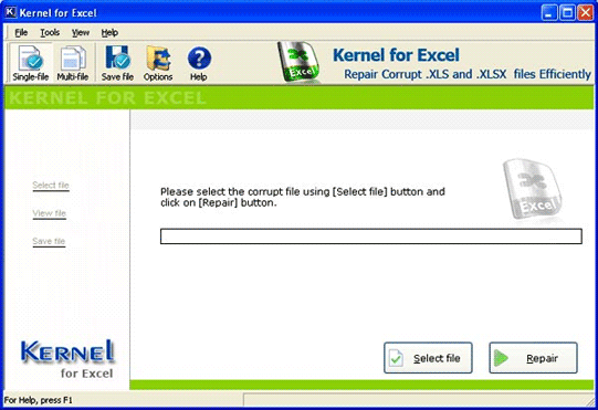 Click to view Excel Recovery Tool 10.10.01 screenshot