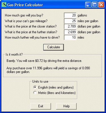 Click to view Gas Price Calculator 1.0 screenshot
