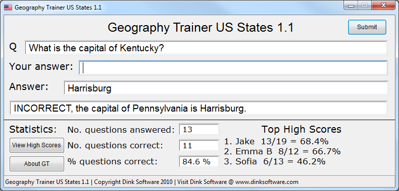 Click to view Geography Trainer US States 1.1 screenshot