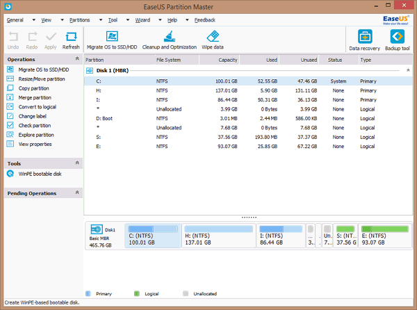 Click to view EaseUS Partition Master Free Edition 10.1 screenshot