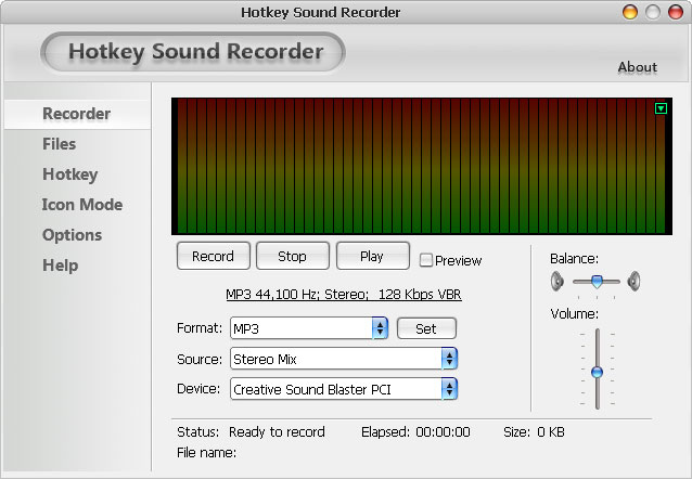 Click to view Hotkey Sound Recorder 3.0 screenshot