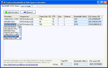 Click to view IP Camera Bandwidth&Disk Size Calculator 5.1 screenshot
