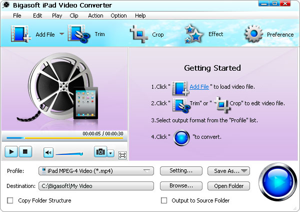 Click to view Bigasoft iPad Video Converter 3.7.50.5067 screenshot