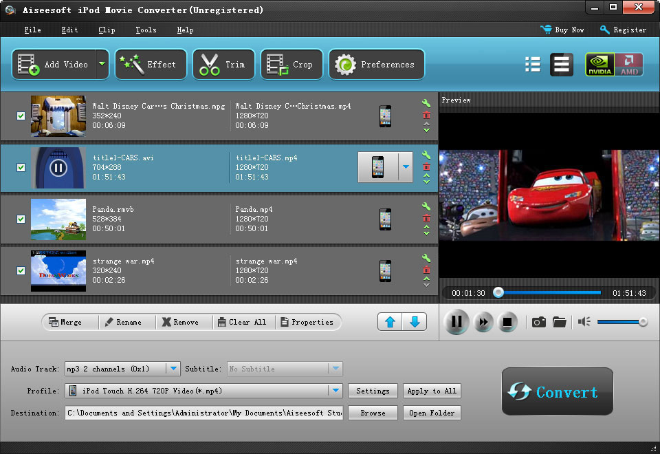 Click to view Aiseesoft iPod Movie Converter 6.2.82 screenshot