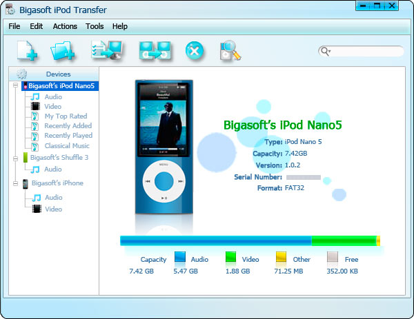 Click to view Bigasoft iPod Transfer 1.6.11.4450 screenshot