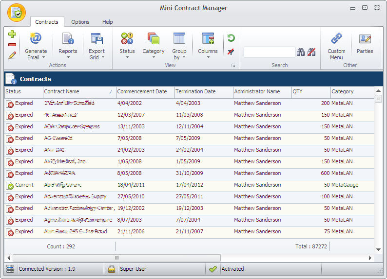 Click to view Mini Contract Manager 2.3 screenshot