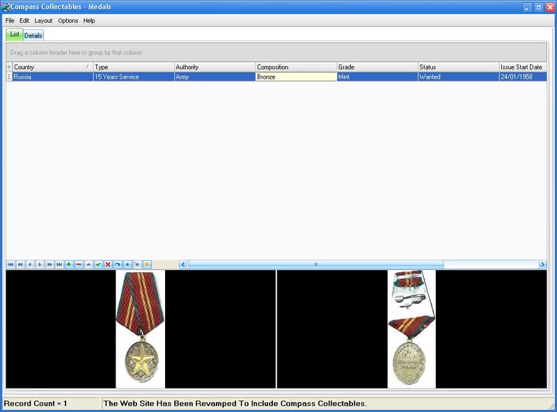 Click to view Compass Collectibles Medals 3.02 screenshot