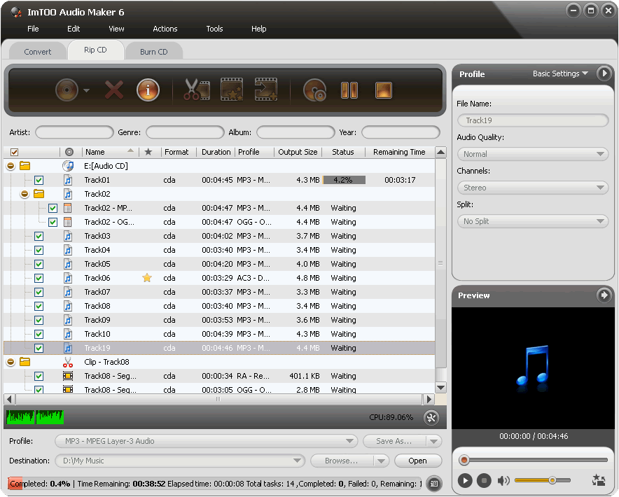 Click to view ImTOO Audio Maker 6.3.0.0805 screenshot