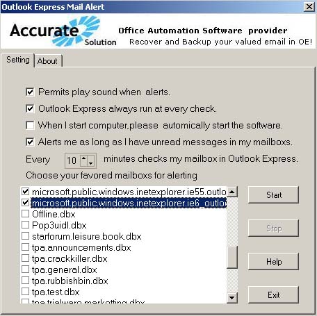 Click to view Outlook Express Mail Alert 2.1 screenshot