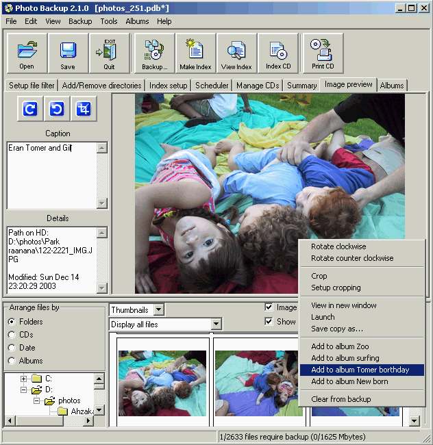 Click to view Photo Backup (Win2000/XP) 2.1.5 screenshot