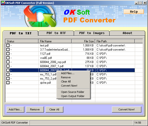 Click to view OKSoft PDF Converter 1.12 screenshot