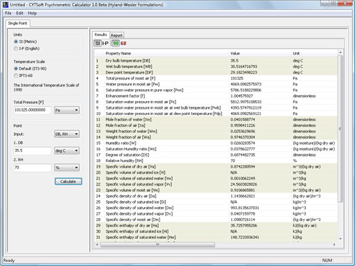 Click to view CYTSoft Psychrometric Calculator 1.0 screenshot