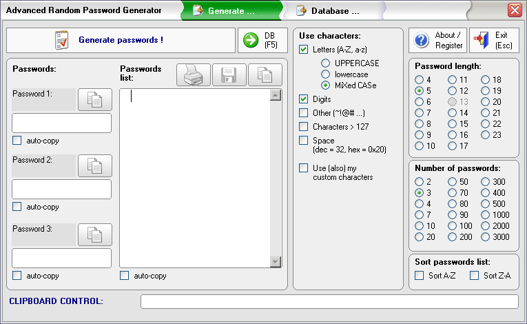 Click to view Advanced Random Password Generator 1.0 screenshot