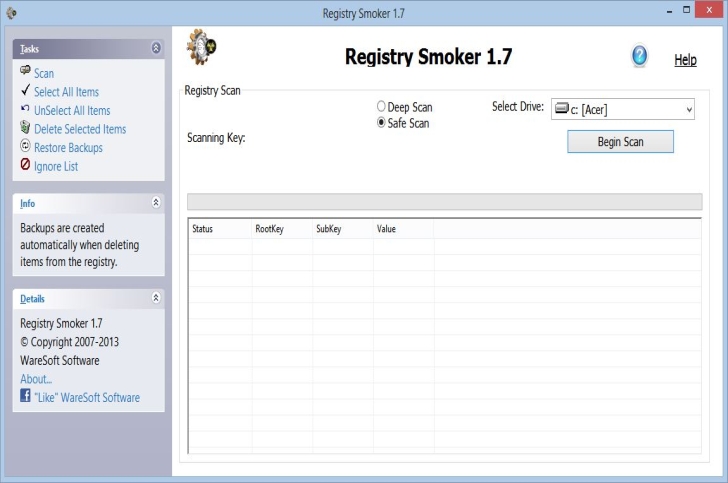 Click to view Registry Smoker 1.7 screenshot