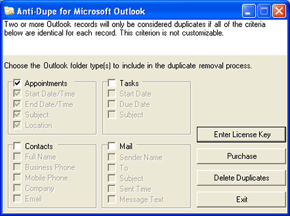 Click to view Anti-Dupe for Microsoft Outlook 2.0 screenshot