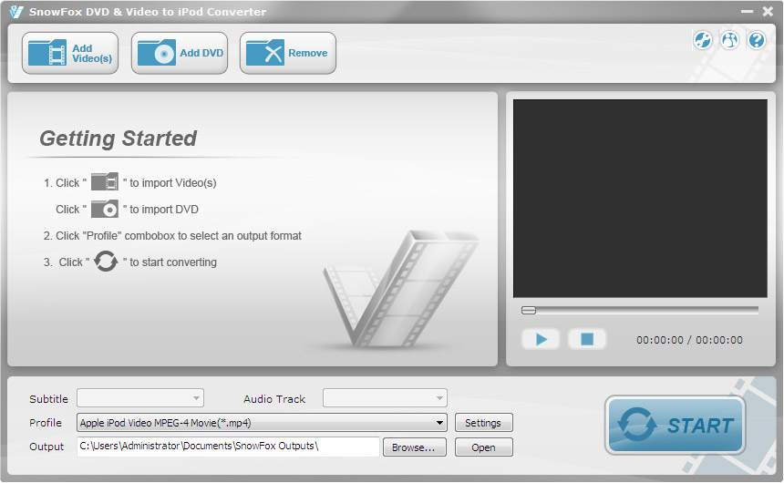 Click to view SnowFox DVD & Video to iPod Converter 3.0.0 screenshot