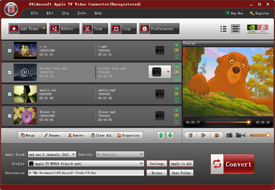 Click to view 4Videosoft Apple TV Video Converter 3.2.08 screenshot