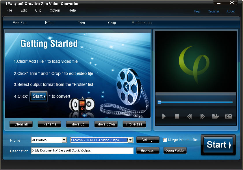 Click to view 4Videosoft Creative Zen Video Converter 4.0.06 screenshot