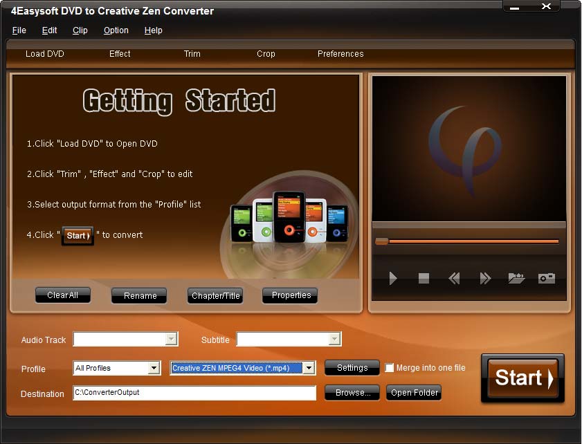 Click to view 4Videosoft DVD to Creative Zen Converter 3.2.16 screenshot