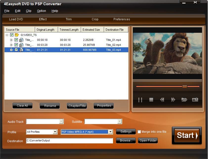 Click to view 4Easysoft DVD to PSP Converter 3.1.10 screenshot