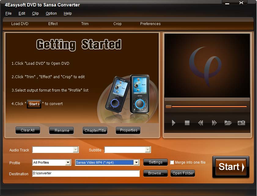 Click to view 4Easysoft DVD to Sansa Converter 3.1.20 screenshot