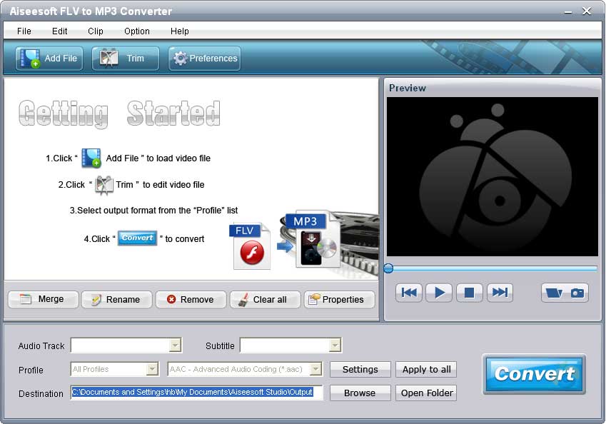 Click to view Aiseesoft FLV to MP3 Converter 4.0.06 screenshot