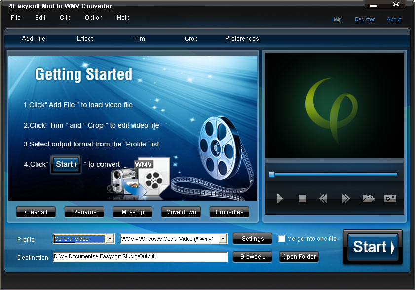 Click to view 4Easysoft Mod to WMV Converter 3.3.28 screenshot