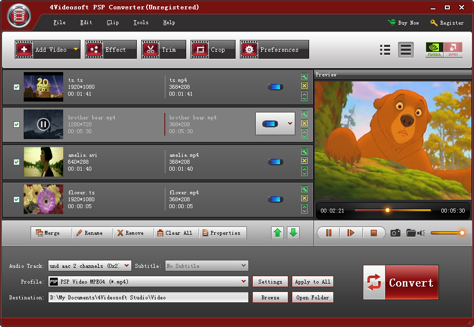 Click to view 4Videosoft PSP Converter 3.1.16 screenshot