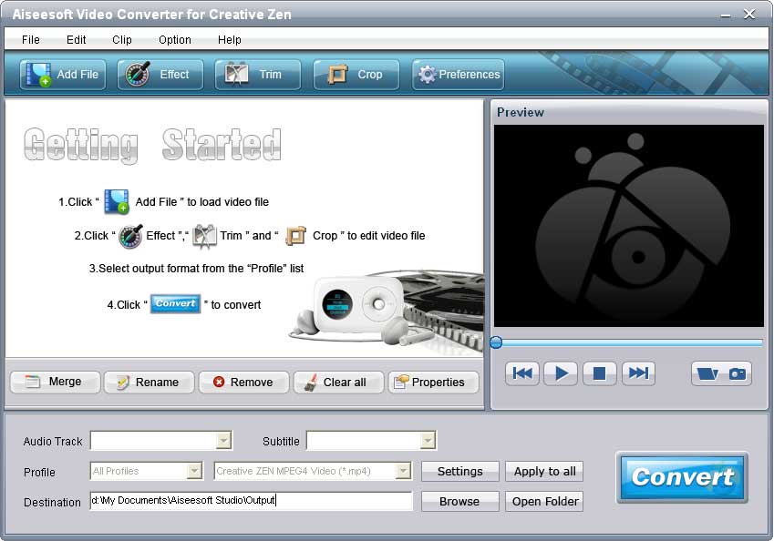 Click to view Aiseesoft Creative Zen Video Converter 5.0.10 screenshot