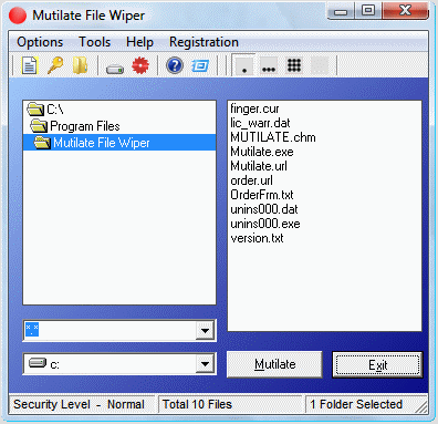 Click to view Mutilate File Wiper 2.97 screenshot